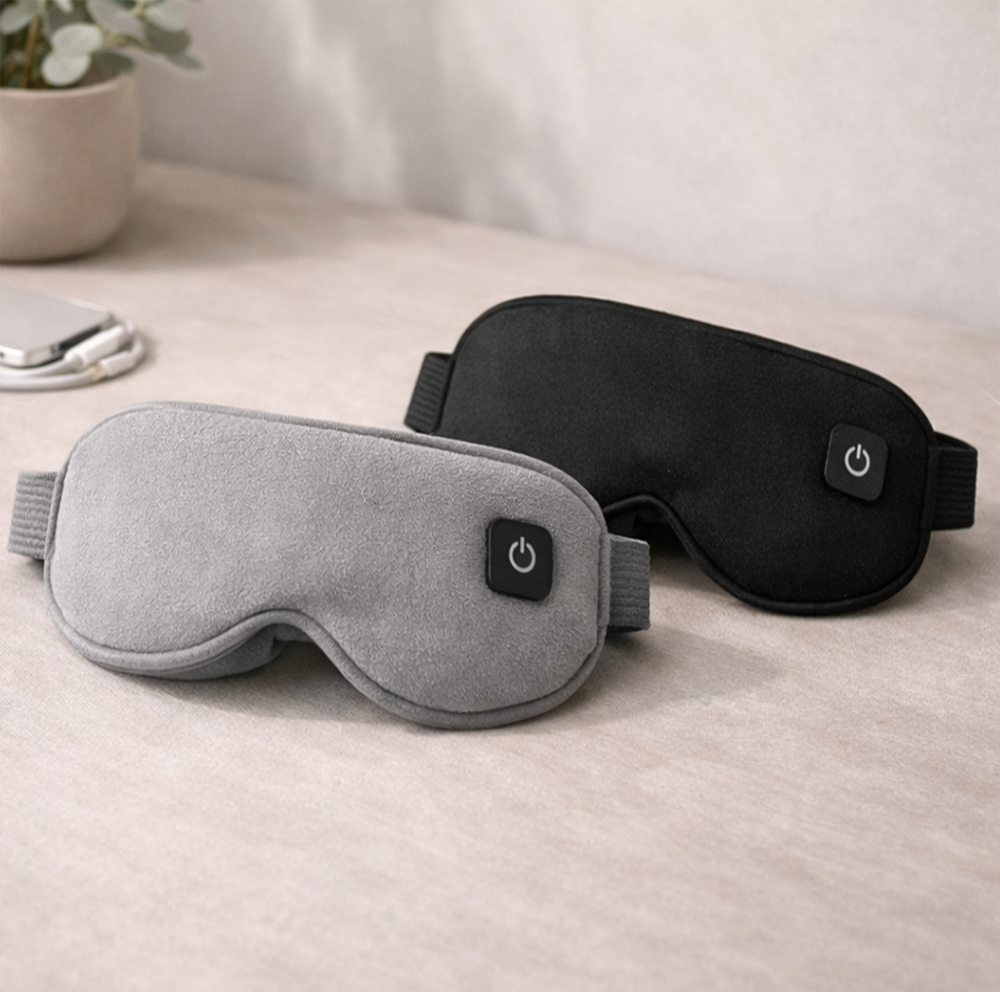Gray and black beprana heated eye masks designed for nervous system regulation